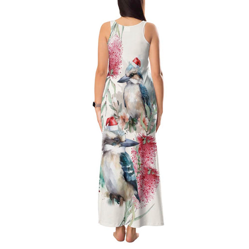 Australia Christmas Tank Maxi Dress Jolly Kookaburra Bottlebrush Watercolor - Aussie Hoodie
