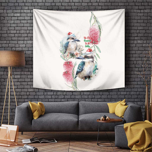 Australia Christmas Tapestry Jolly Kookaburra Bottlebrush Watercolor - Aussie Hoodie