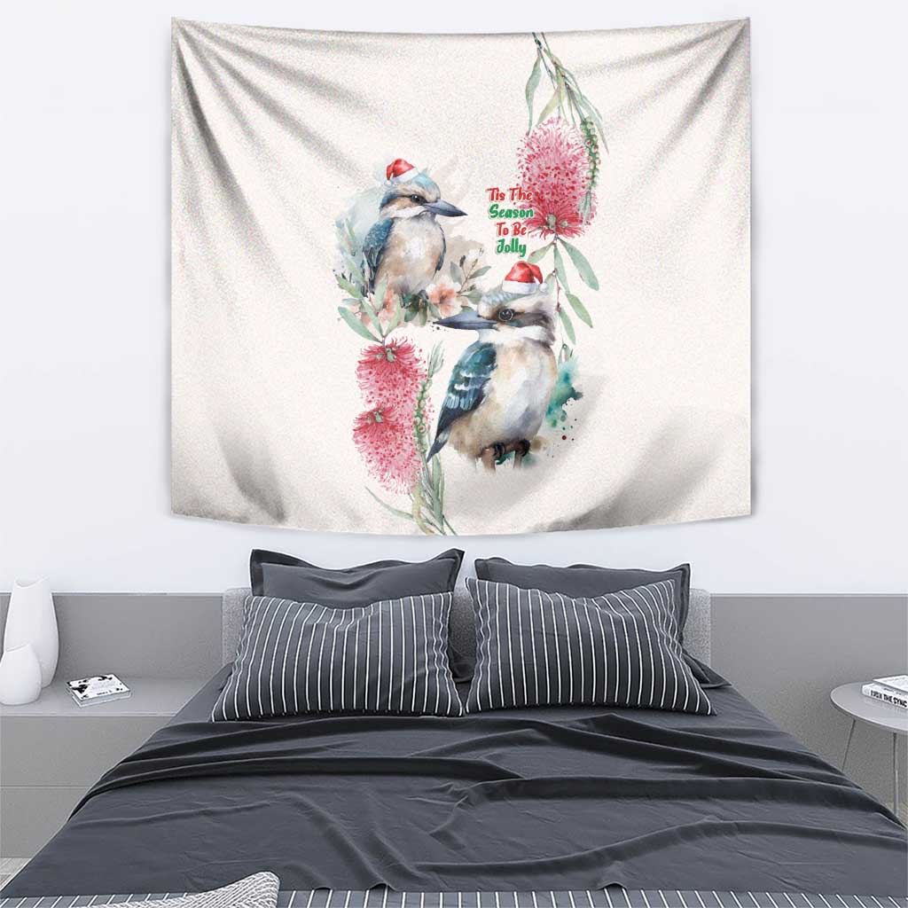 Australia Christmas Tapestry Jolly Kookaburra Bottlebrush Watercolor - Aussie Hoodie
