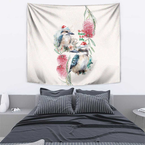 Australia Christmas Tapestry Jolly Kookaburra Bottlebrush Watercolor - Aussie Hoodie