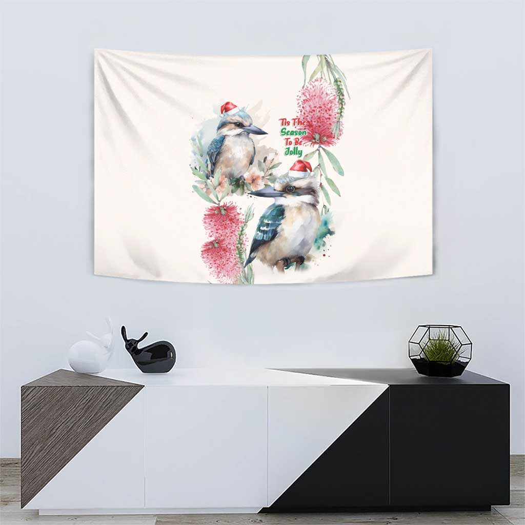 Australia Christmas Tapestry Jolly Kookaburra Bottlebrush Watercolor - Aussie Hoodie
