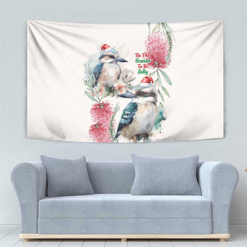 Australia Christmas Tapestry Jolly Kookaburra Bottlebrush Watercolor - Aussie Hoodie