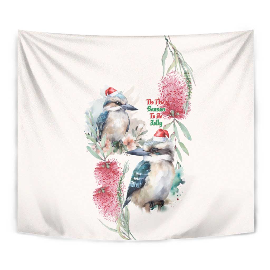 Australia Christmas Tapestry Jolly Kookaburra Bottlebrush Watercolor - Aussie Hoodie