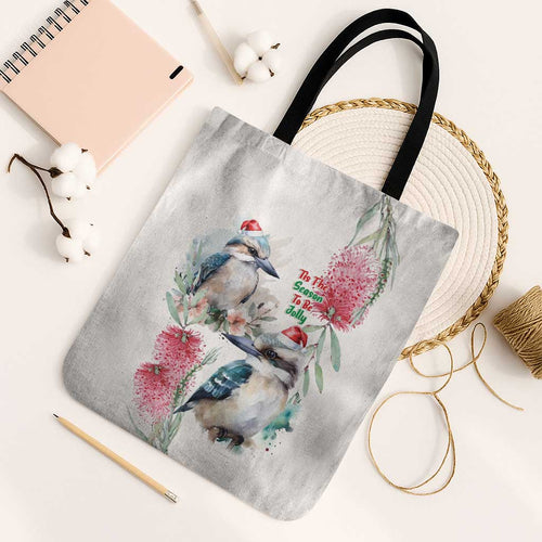 Australia Christmas Tote Bag Jolly Kookaburra Bottlebrush Watercolor - Aussie Hoodie