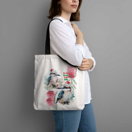 Australia Christmas Tote Bag Jolly Kookaburra Bottlebrush Watercolor - Aussie Hoodie