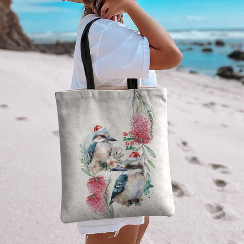 Australia Christmas Tote Bag Jolly Kookaburra Bottlebrush Watercolor - Aussie Hoodie