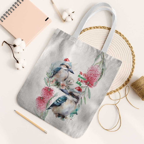Australia Christmas Tote Bag Jolly Kookaburra Bottlebrush Watercolor - Aussie Hoodie