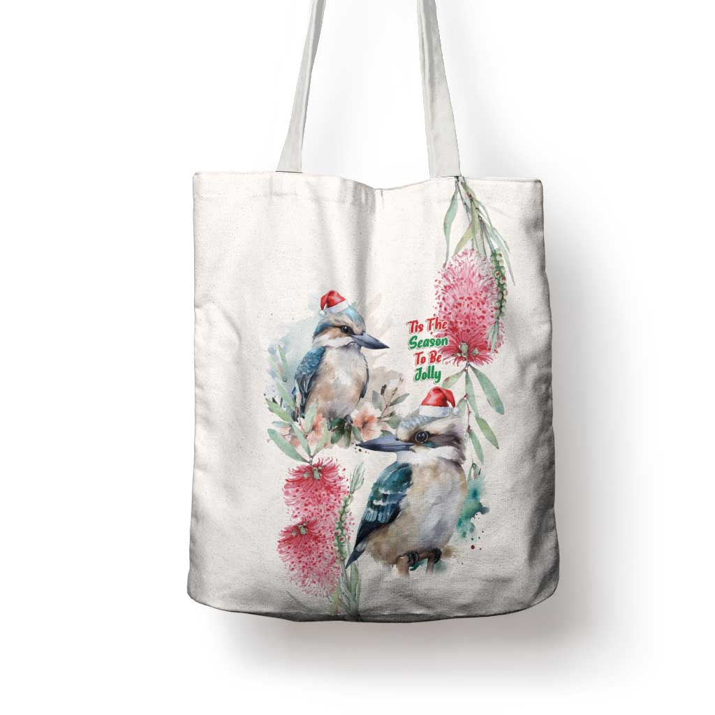 Australia Christmas Tote Bag Jolly Kookaburra Bottlebrush Watercolor - Aussie Hoodie