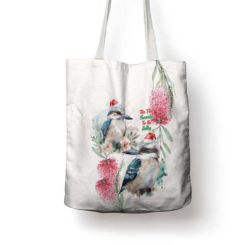 Australia Christmas Tote Bag Jolly Kookaburra Bottlebrush Watercolor - Aussie Hoodie