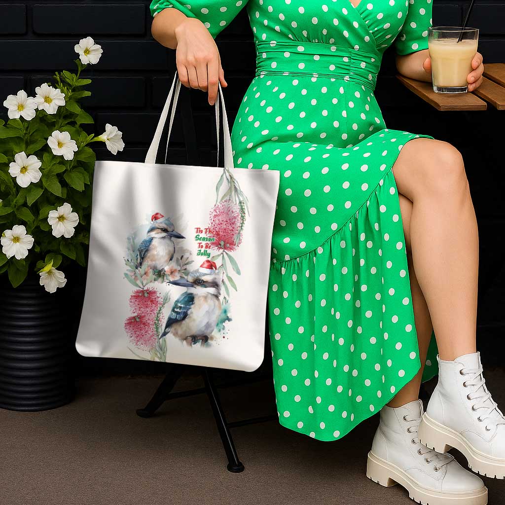 Australia Christmas Tote Bag Jolly Kookaburra Bottlebrush Watercolor - Aussie Hoodie
