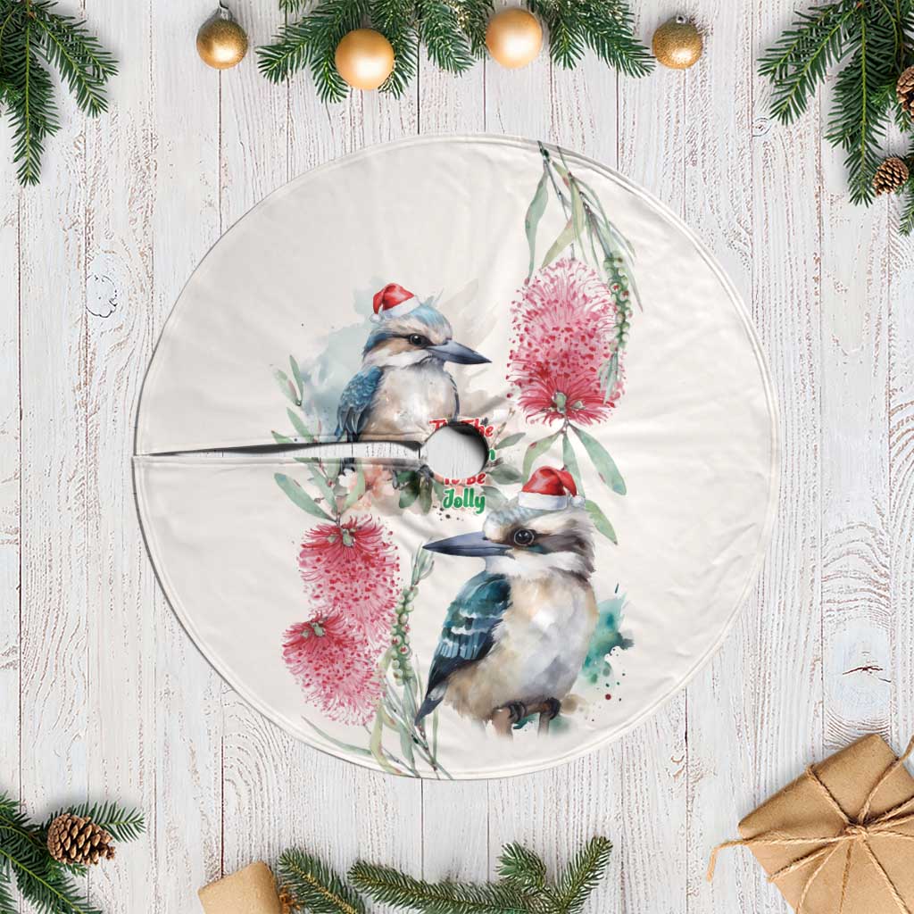 Australia Christmas Tree Skirt Jolly Kookaburra Bottlebrush Watercolor - Aussie Hoodie