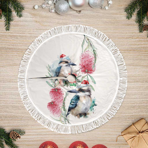 Australia Christmas Tree Skirt Jolly Kookaburra Bottlebrush Watercolor - Aussie Hoodie