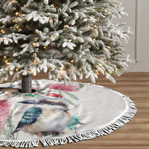Australia Christmas Tree Skirt Jolly Kookaburra Bottlebrush Watercolor - Aussie Hoodie