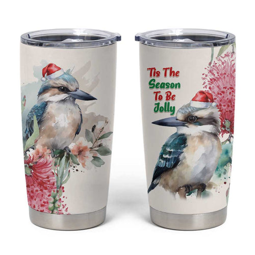 Australia Christmas Tumbler Cup Jolly Kookaburra Bottlebrush Watercolor - Aussie Hoodie