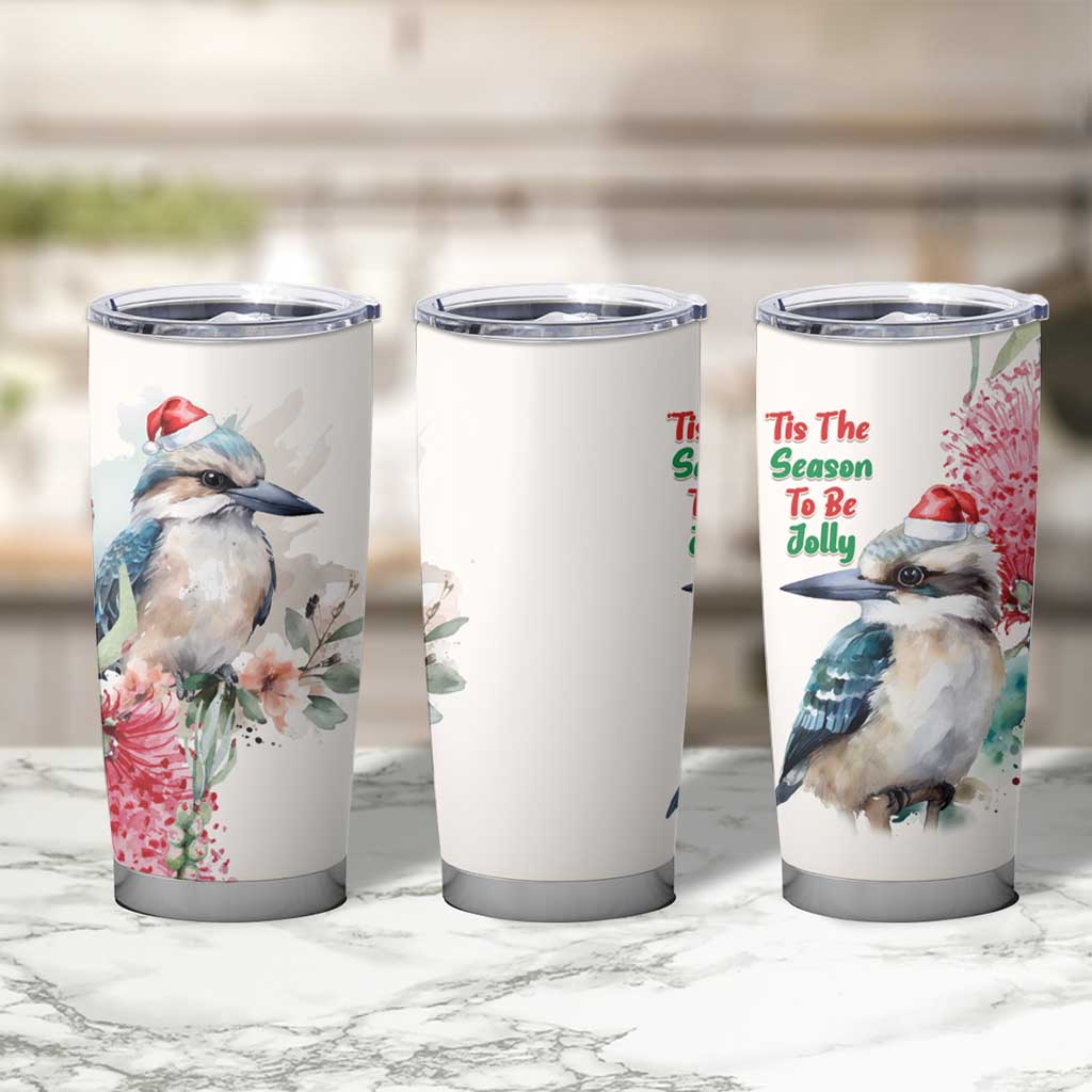 Australia Christmas Tumbler Cup Jolly Kookaburra Bottlebrush Watercolor - Aussie Hoodie
