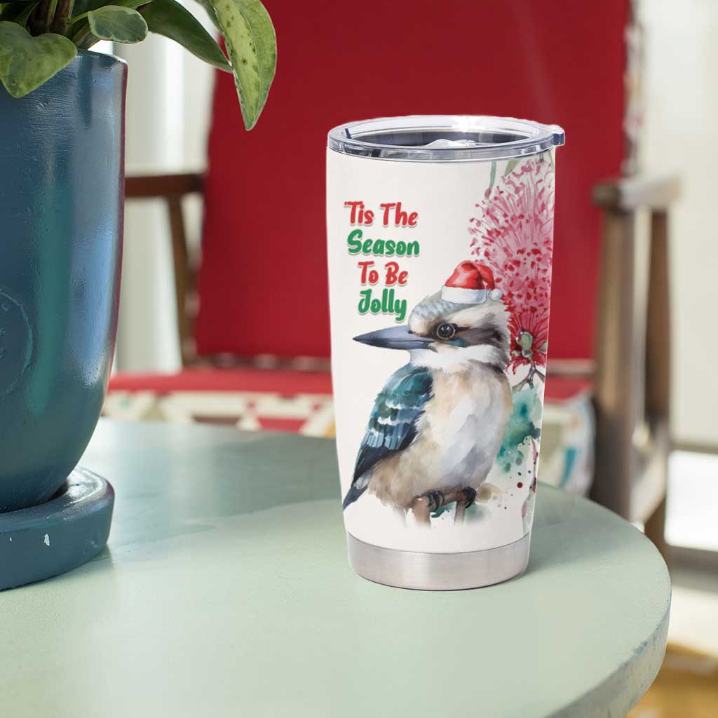 Australia Christmas Tumbler Cup Jolly Kookaburra Bottlebrush Watercolor - Aussie Hoodie