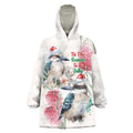 Australia Christmas Wearable Blanket Hoodie Jolly Kookaburra Bottlebrush Watercolor - Aussie Hoodie