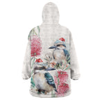 Australia Christmas Wearable Blanket Hoodie Jolly Kookaburra Bottlebrush Watercolor - Aussie Hoodie
