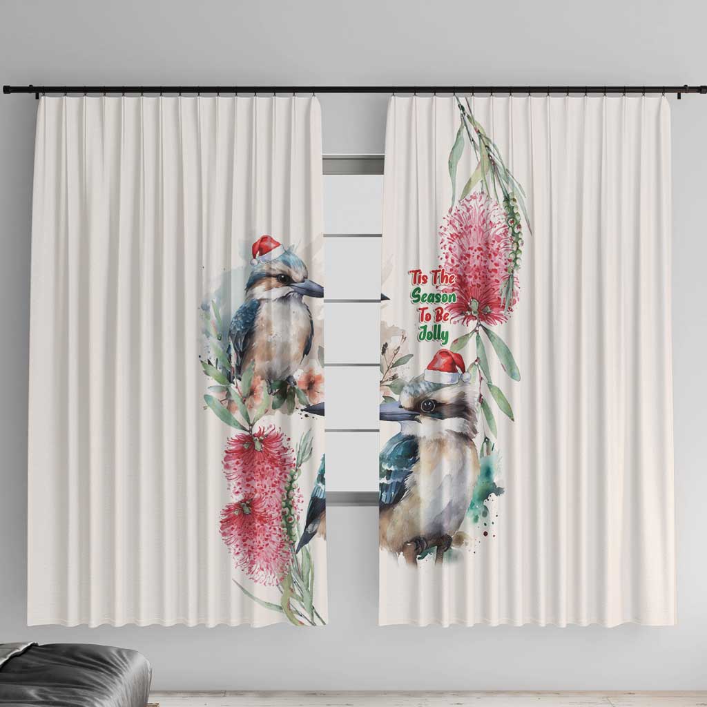 Australia Christmas Window Curtain Jolly Kookaburra Bottlebrush Watercolor - Aussie Hoodie