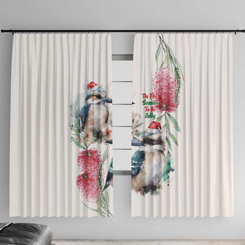 Australia Christmas Window Curtain Jolly Kookaburra Bottlebrush Watercolor - Aussie Hoodie