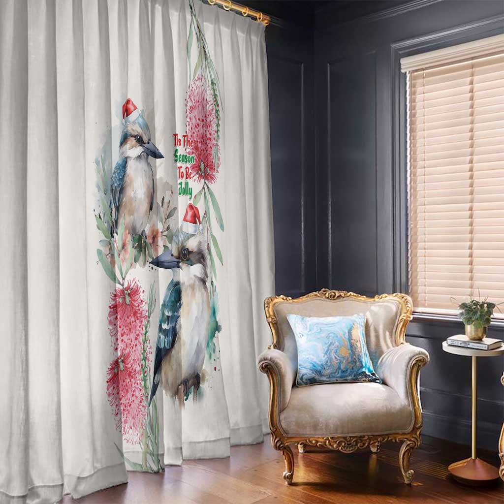 Australia Christmas Window Curtain Jolly Kookaburra Bottlebrush Watercolor - Aussie Hoodie