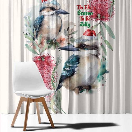 Australia Christmas Window Curtain Jolly Kookaburra Bottlebrush Watercolor - Aussie Hoodie