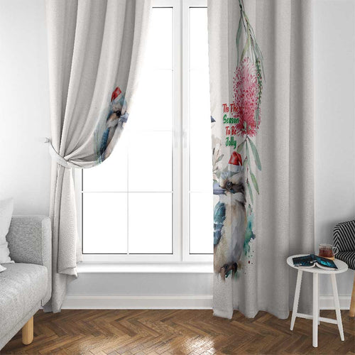 Australia Christmas Window Curtain Jolly Kookaburra Bottlebrush Watercolor - Aussie Hoodie