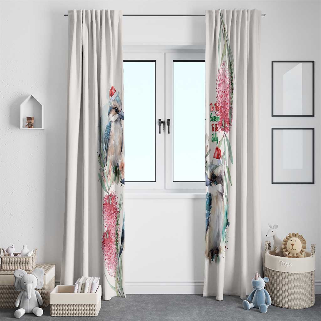 Australia Christmas Window Curtain Jolly Kookaburra Bottlebrush Watercolor - Aussie Hoodie
