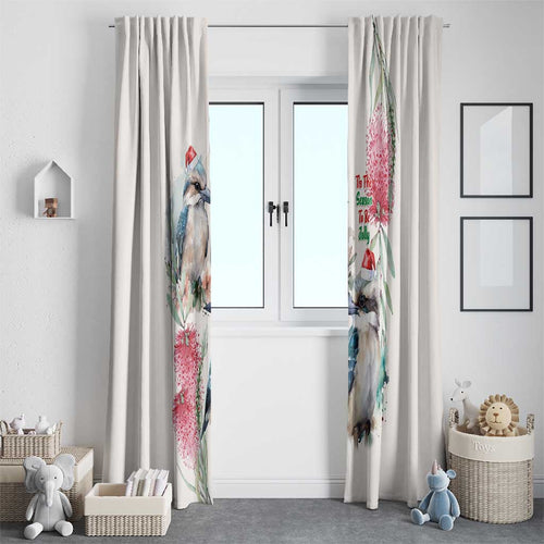 Australia Christmas Window Curtain Jolly Kookaburra Bottlebrush Watercolor - Aussie Hoodie
