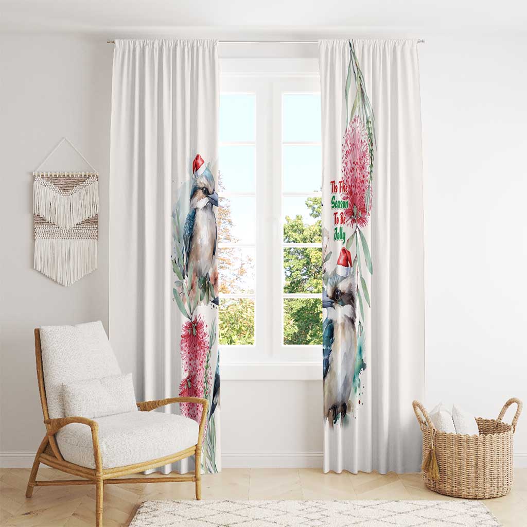 Australia Christmas Window Curtain Jolly Kookaburra Bottlebrush Watercolor - Aussie Hoodie