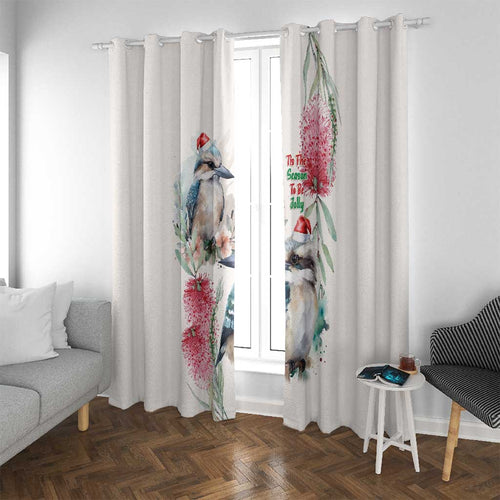 Australia Christmas Window Curtain Jolly Kookaburra Bottlebrush Watercolor - Aussie Hoodie