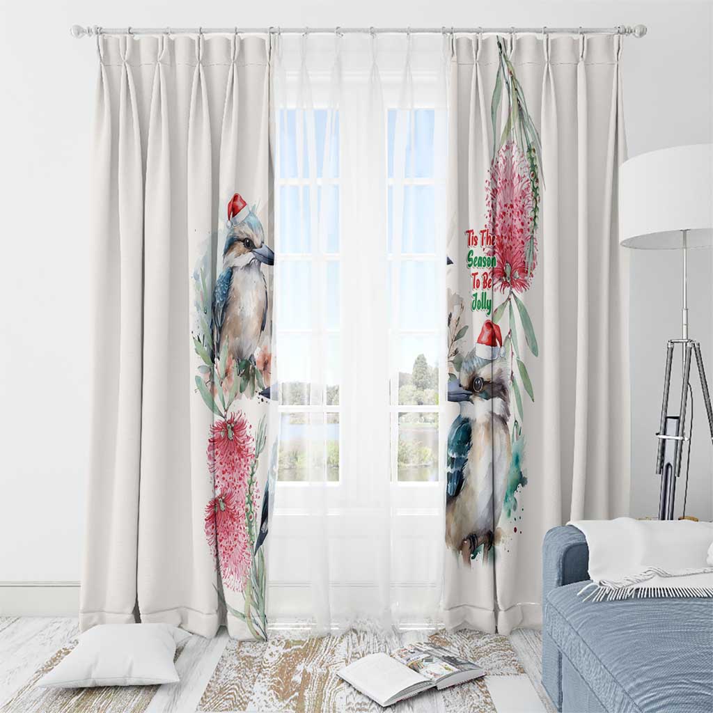 Australia Christmas Window Curtain Jolly Kookaburra Bottlebrush Watercolor - Aussie Hoodie
