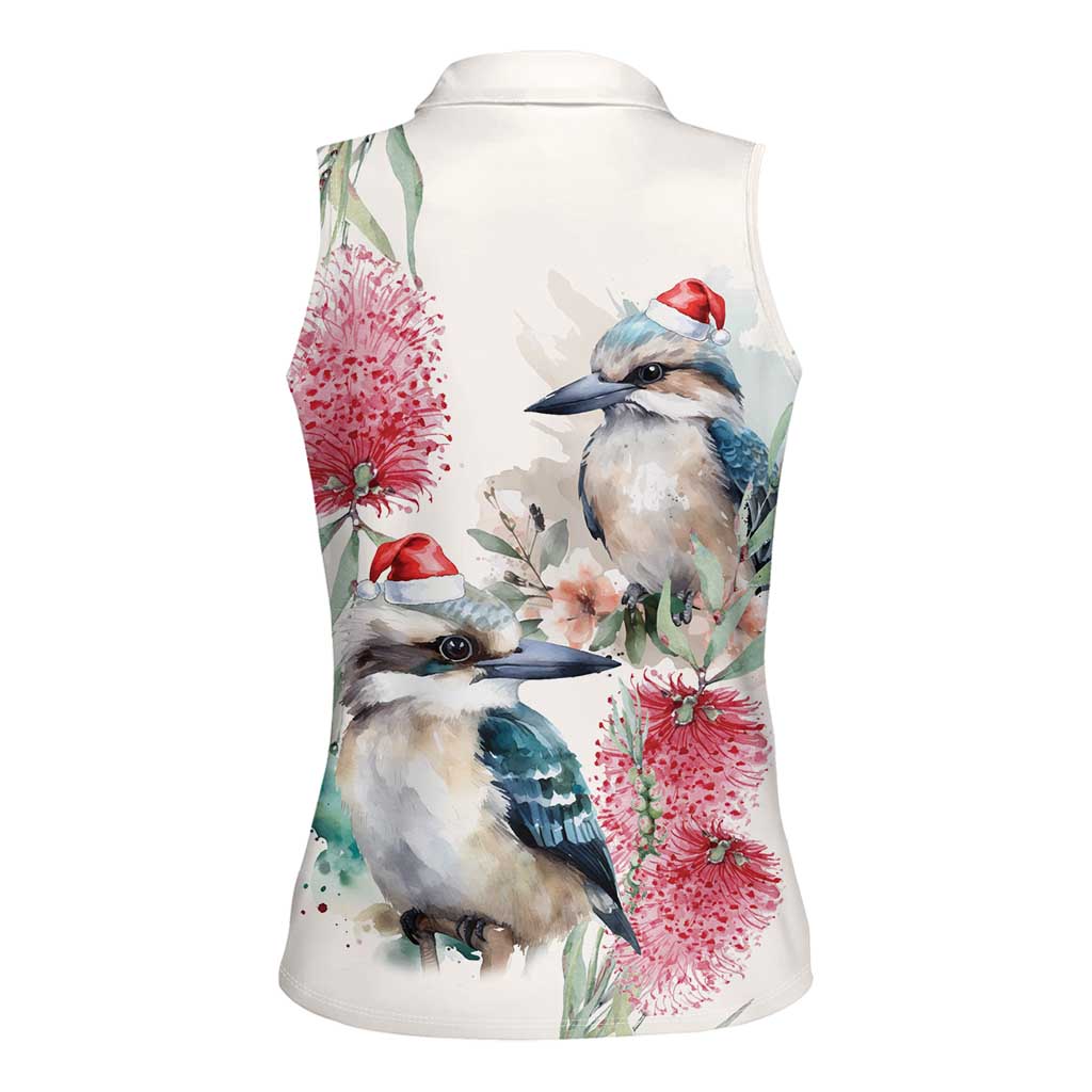 Australia Christmas Women Sleeveless Polo Shirt Jolly Kookaburra Bottlebrush Watercolor - Aussie Hoodie