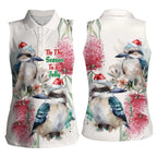 Australia Christmas Women Sleeveless Polo Shirt Jolly Kookaburra Bottlebrush Watercolor - Aussie Hoodie