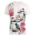 Australia Christmas Women V-Neck T-Shirt Jolly Kookaburra Bottlebrush Watercolor - Aussie Hoodie