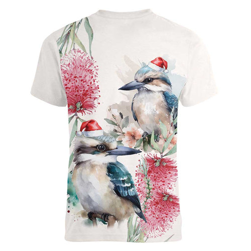 Australia Christmas Women V-Neck T-Shirt Jolly Kookaburra Bottlebrush Watercolor - Aussie Hoodie