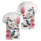 Australia Christmas Women V-Neck T-Shirt Jolly Kookaburra Bottlebrush Watercolor - Aussie Hoodie