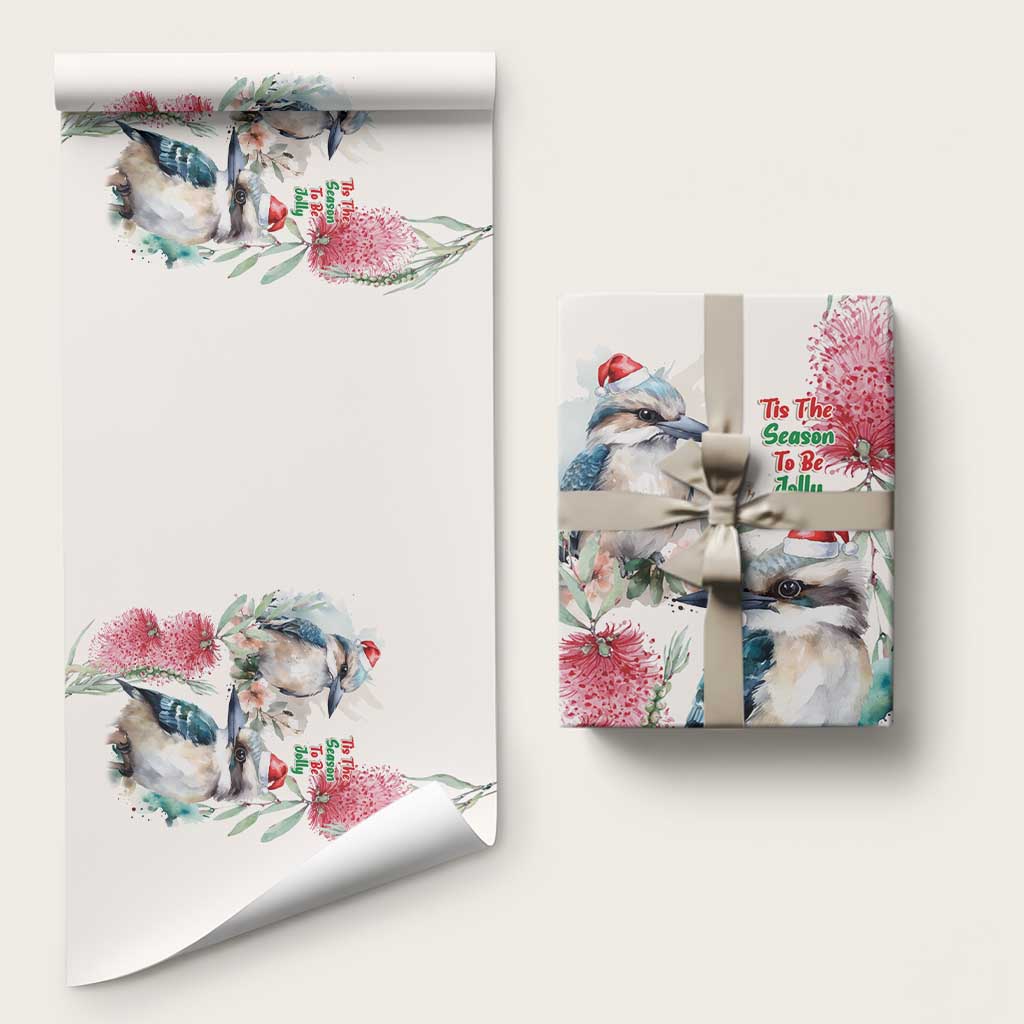 Australia Christmas Wrapping Paper Jolly Kookaburra Bottlebrush Watercolor - Aussie Hoodie