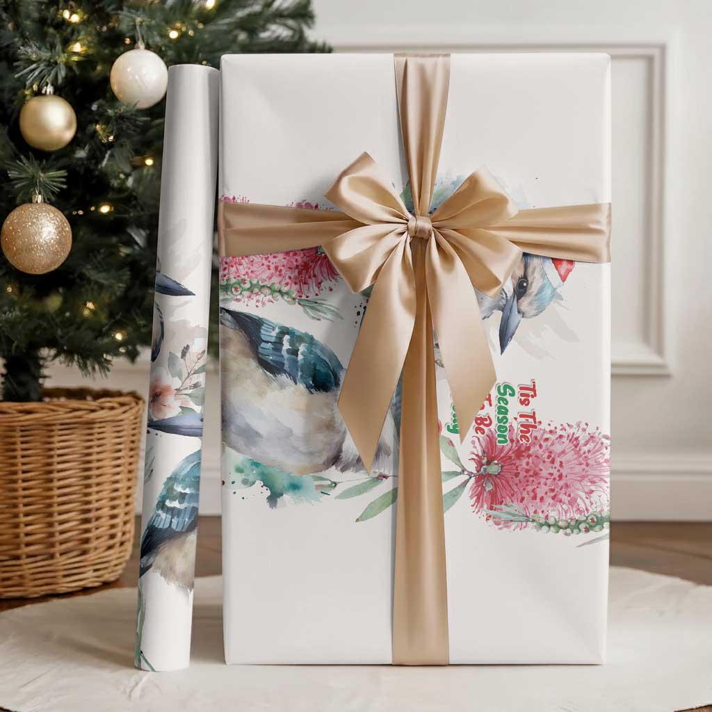 Australia Christmas Wrapping Paper Jolly Kookaburra Bottlebrush Watercolor - Aussie Hoodie