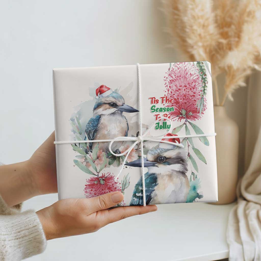 Australia Christmas Wrapping Paper Jolly Kookaburra Bottlebrush Watercolor - Aussie Hoodie
