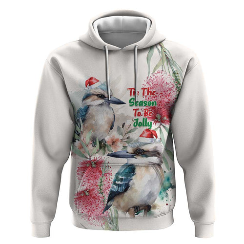 Australia Christmas Zip Hoodie Jolly Kookaburra Bottlebrush Watercolor - Aussie Hoodie