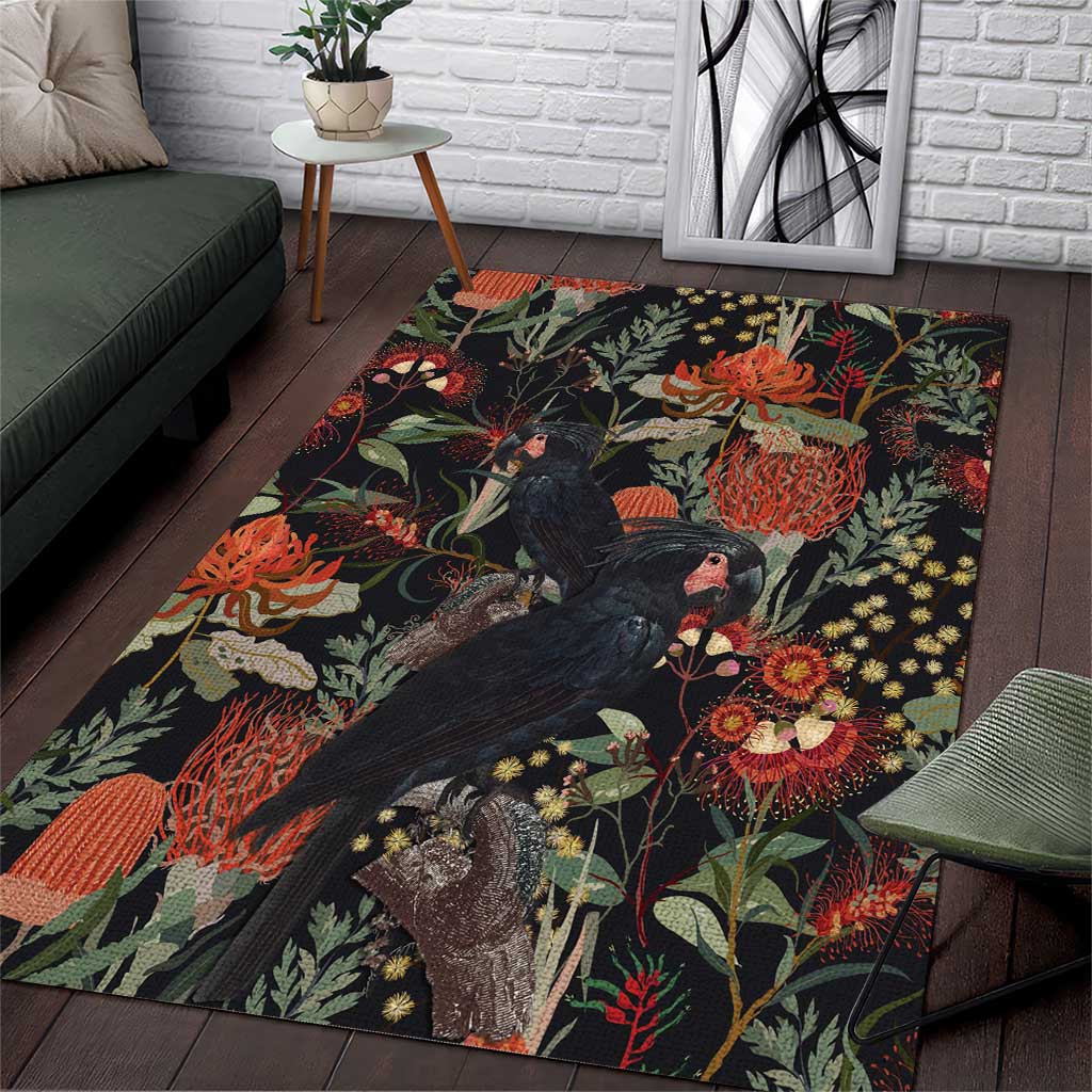 Australia Palm Cockatoo Area Rug Aussie Native Flowers - Aussie Hoodie