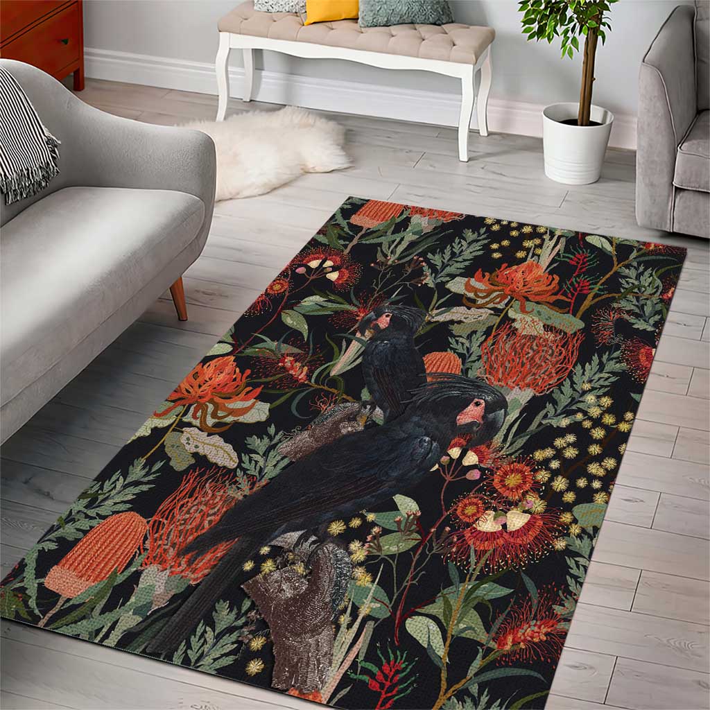 Australia Palm Cockatoo Area Rug Aussie Native Flowers - Aussie Hoodie