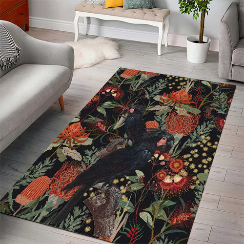 Australia Palm Cockatoo Area Rug Aussie Native Flowers - Aussie Hoodie