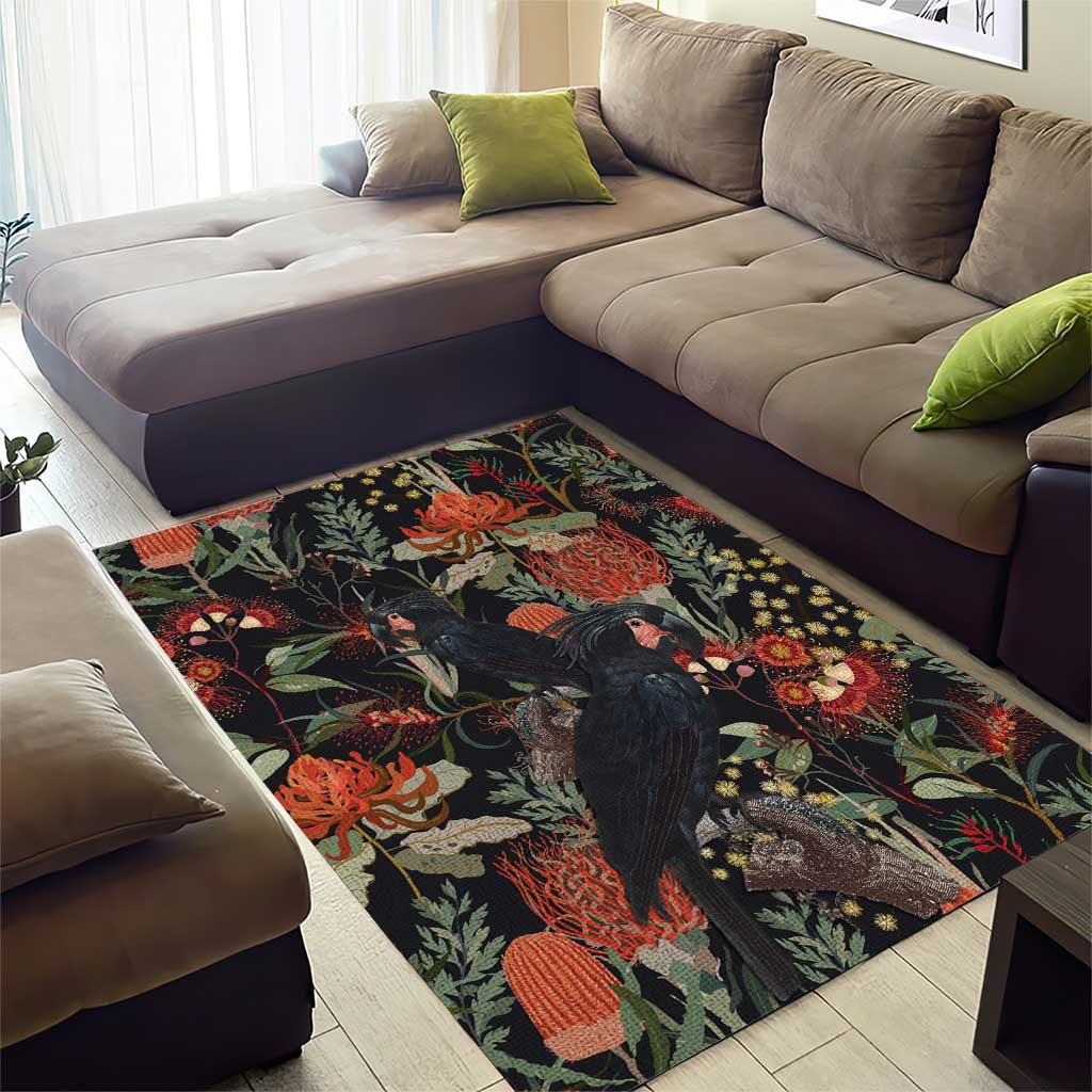 Australia Palm Cockatoo Area Rug Aussie Native Flowers - Aussie Hoodie