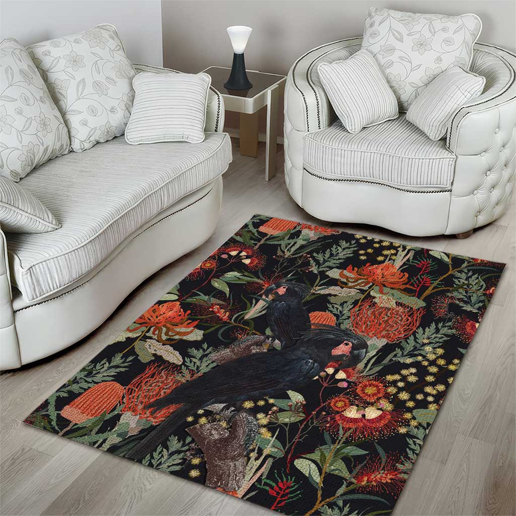 Australia Palm Cockatoo Area Rug Aussie Native Flowers - Aussie Hoodie