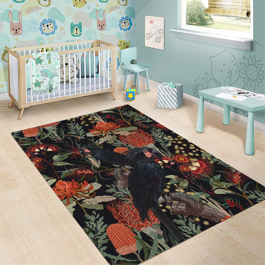 Australia Palm Cockatoo Area Rug Aussie Native Flowers - Aussie Hoodie