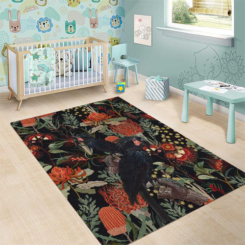 Australia Palm Cockatoo Area Rug Aussie Native Flowers - Aussie Hoodie