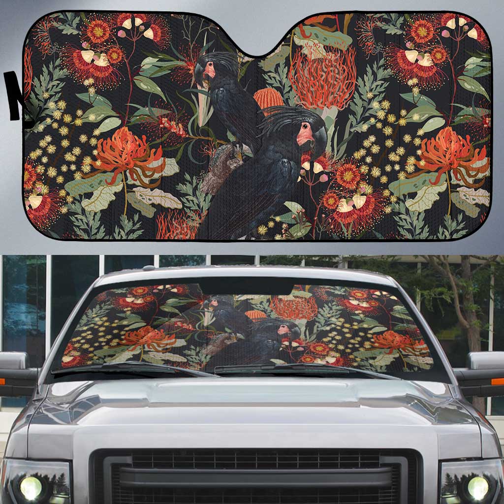 Australia Palm Cockatoo Auto Sun Shade Aussie Native Flowers - Aussie Hoodie