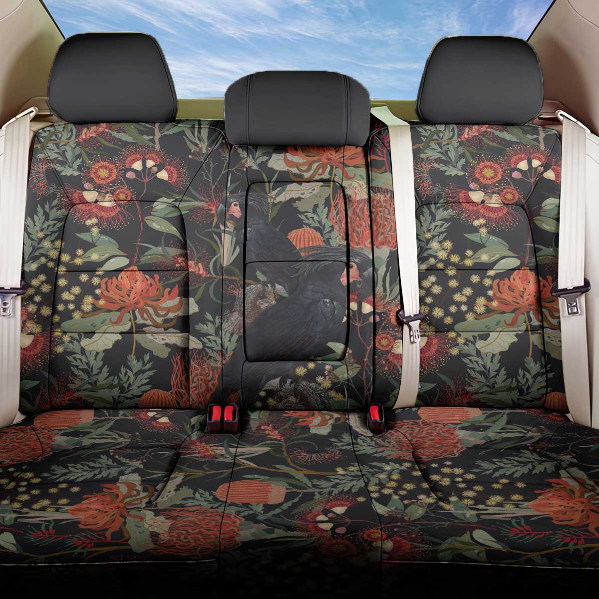 Australia Palm Cockatoo Back Car Seat Cover Aussie Native Flowers - Aussie Hoodie